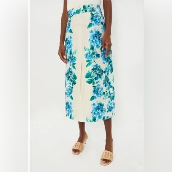 Tuckernuck Water’s Edge Hydrangea Kennedy Midi Skirt M NWT Floral Slit Chic - Picture 1 of 7